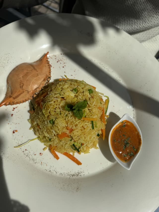 Granchio allo stile srilankese con il riso basmati saltator con verdure - Granchio Blu Peschiera, Peschiera Del Garda