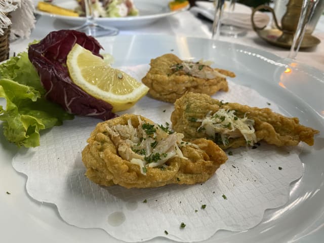 Fiori di zucchine ripieni di granseole - Al Conte Pescaor