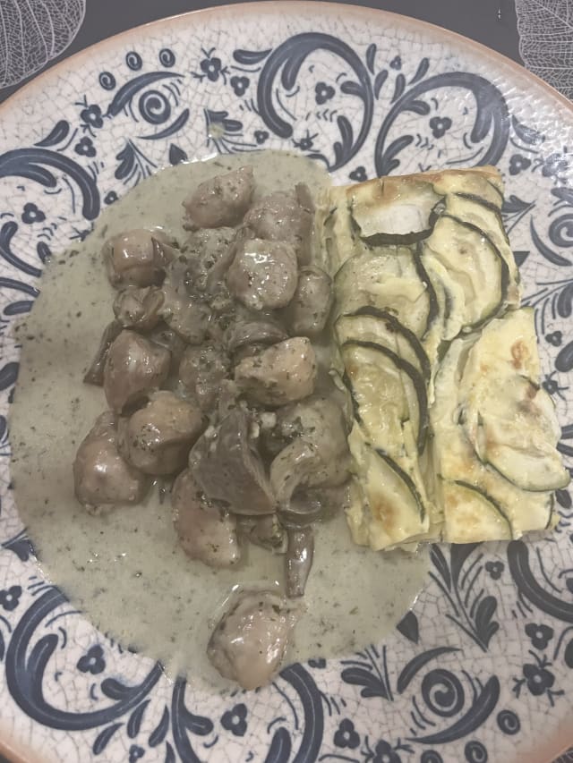 Sot ly laisse aux champignons et flan de courgettes au gorgonzola - Aux Bons Amis