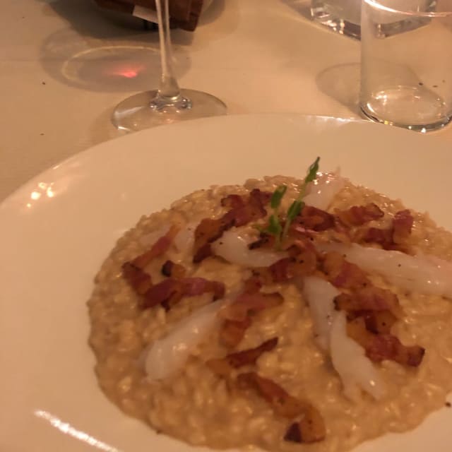 risotto scampi e pancetta croccante - La cantina del Giannone, Milan