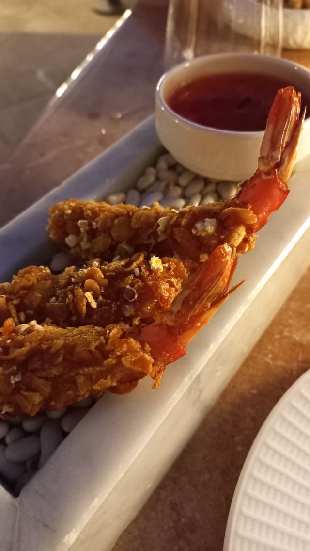 Gamberone in tempura di cereali e pop corn  3 pz - Terrazza Laurus, Gallipoli