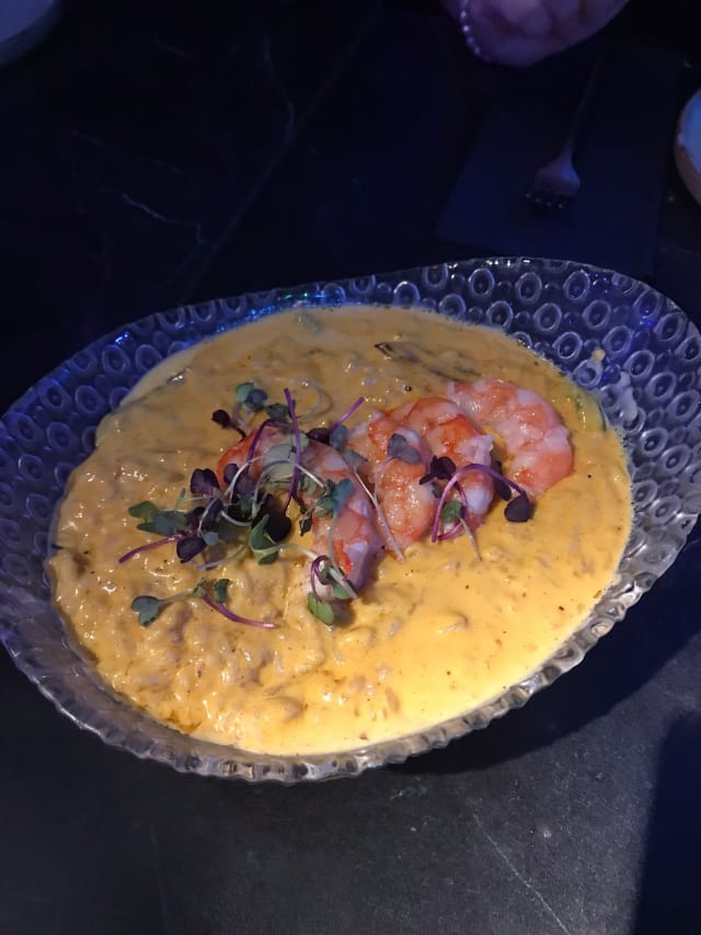 Arroz a la crema de coco y gambas - Aura lounge, Barcelona