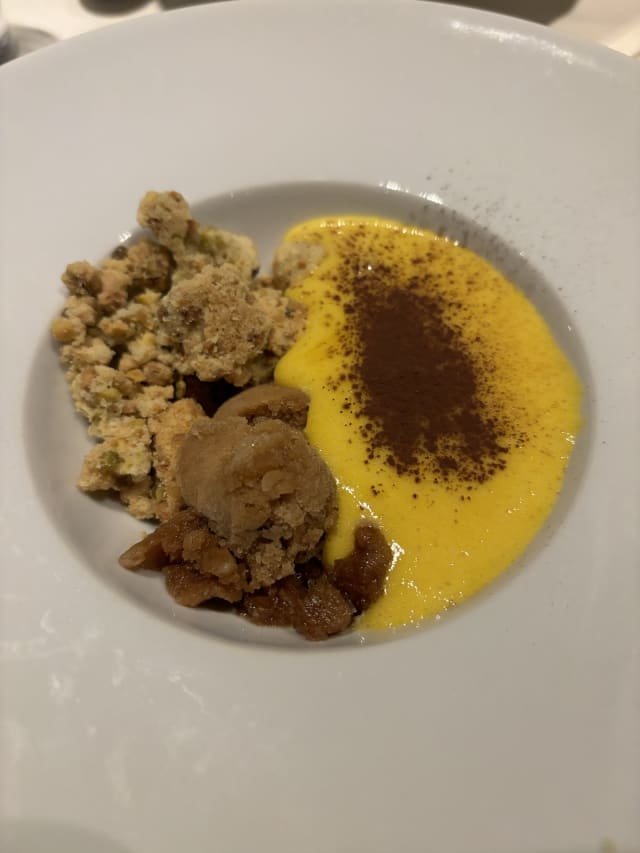 Granita di caffè, zabaione tiepido e crumble di pistacchi - Roma Luxus Bistrot, Rome