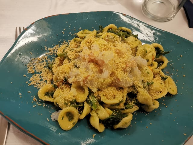 Orecchiette e rape con tartarre di scampi - La Locanda dei Pescatori, Monopoli