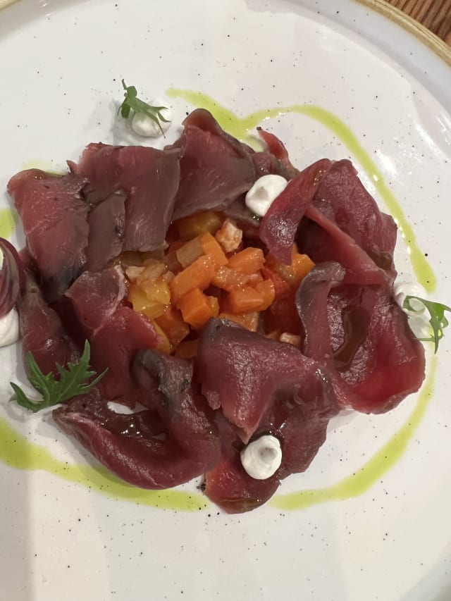 Carne salada di Cervo, giardiniera dell’orlo e olio al basilico - Cek, Cuneo