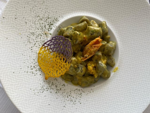 Gnocchi with shrimps, bisque and bottarga - Vittorio al Mare, Genoa