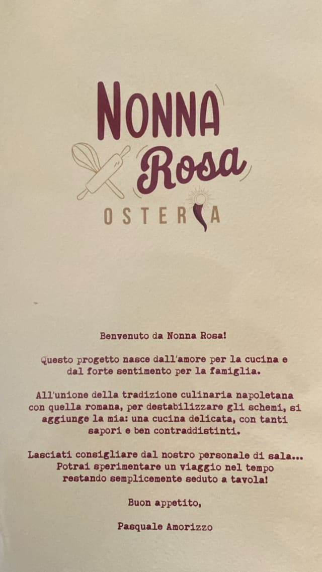 Menu 2025 - Osteria Nonna Rosa in Santa Lucia | TheFork