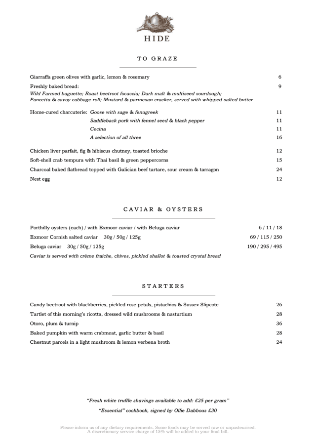 Menus 2025 Hide in London TheFork