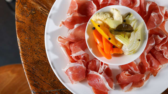 San Daniele raw ham with sweet and sour veggies - Soul Kitchen, Venice