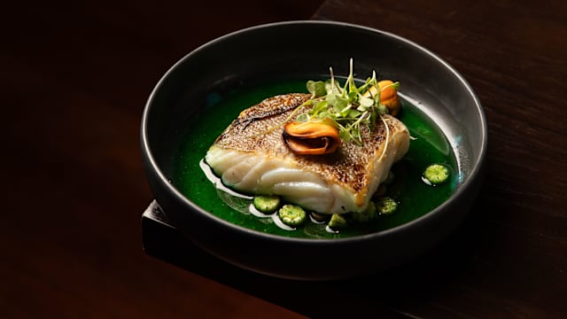 Bacalao Confitado Con Pepitoria de Plancton y Mejillones