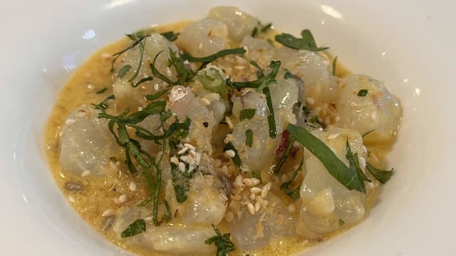 Skreï cod’s ceviche with coconut milk - La Table des Anges, Paris