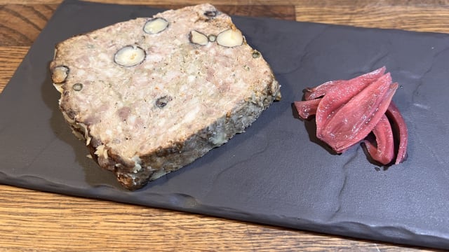 Home-made country-style terrine with green pepper and pickles - La Table des Anges, Paris