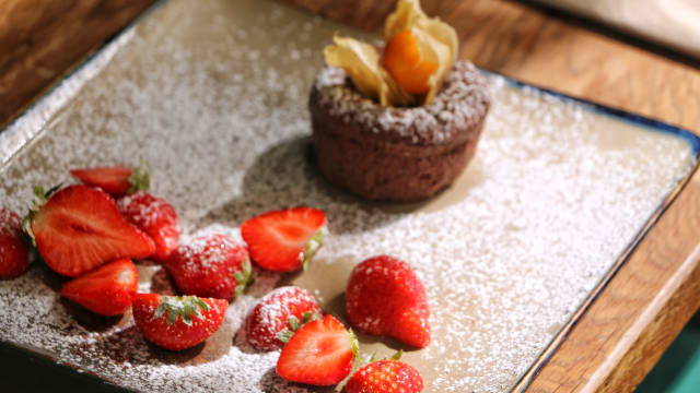 Molten Chocolate Cake with Red Berries - Lombardi, Paris