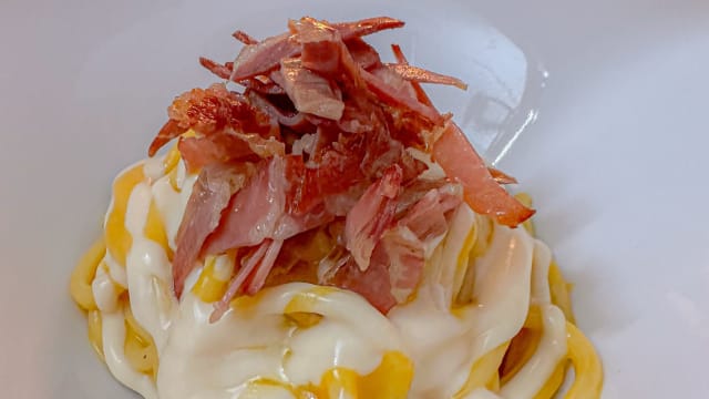 Troccolo con crema di zucca, chips di capocollo di martina franca e caciocavallo - Strascinati