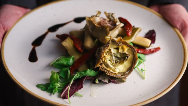 "Il verde", carciofi sott'olio, zucchine alla menta azienda calugi - Hostaria Terre Rosse, San Gimignano