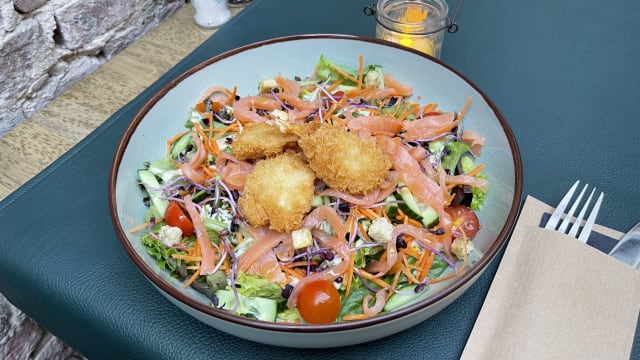 Zalm met gefrituurde scampi - Monsieur Casserole