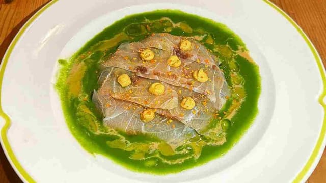 Carpaccio di ombrina affumicata e salsa di erbette - Meraviglia by Farmacia dei Sani, Racale