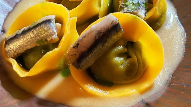 Raviolo di zucchine e alici - Impronta di Colombara Andrea, Abbiategrasso