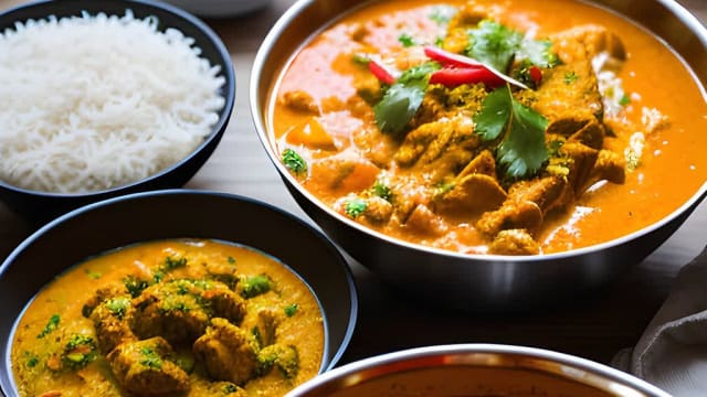 Chicken	korma avec riz et légumes - La Maison Tandoori