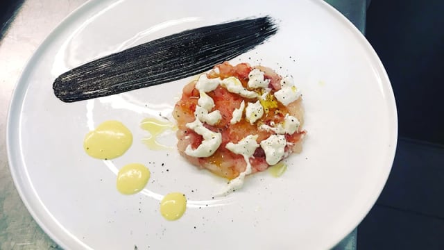 Battuto gambero rosso con burrata - Osteria Marconi, Pesaro