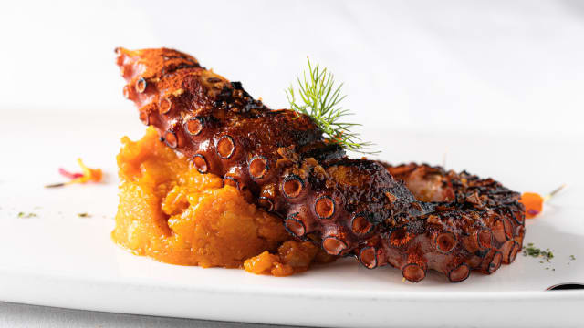 Pulpo a la brasa con patata machacada y ajada - Al Punto