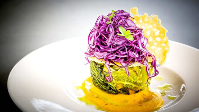 Millefoglie di verdure su crema di carote e zenzero - Locanda di Casigliano