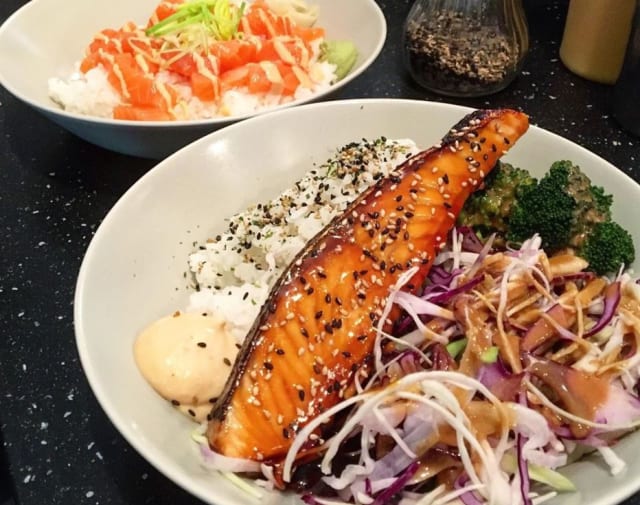 Salmon teriyaki - Grilled salmon with teriyaki sauce - Makoto Bento, Stockholm