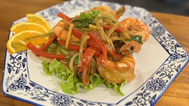 Gambas sautées au gingembre et à la ciboulette - Cheng Thai, Vincennes