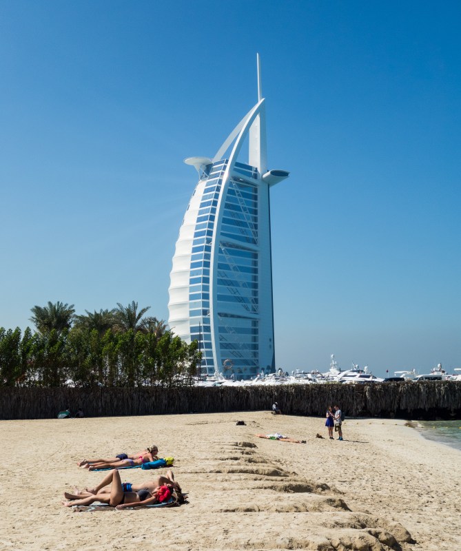 The Burj Al Arab seen from the adjacent Jumeirah public beach