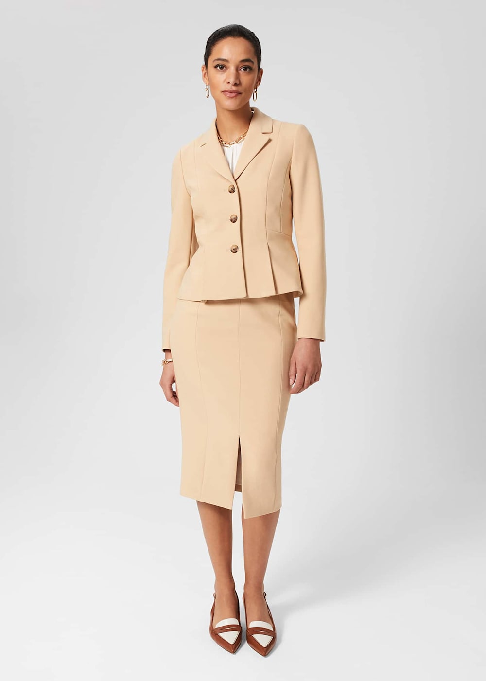 Suede skirt suit on sale