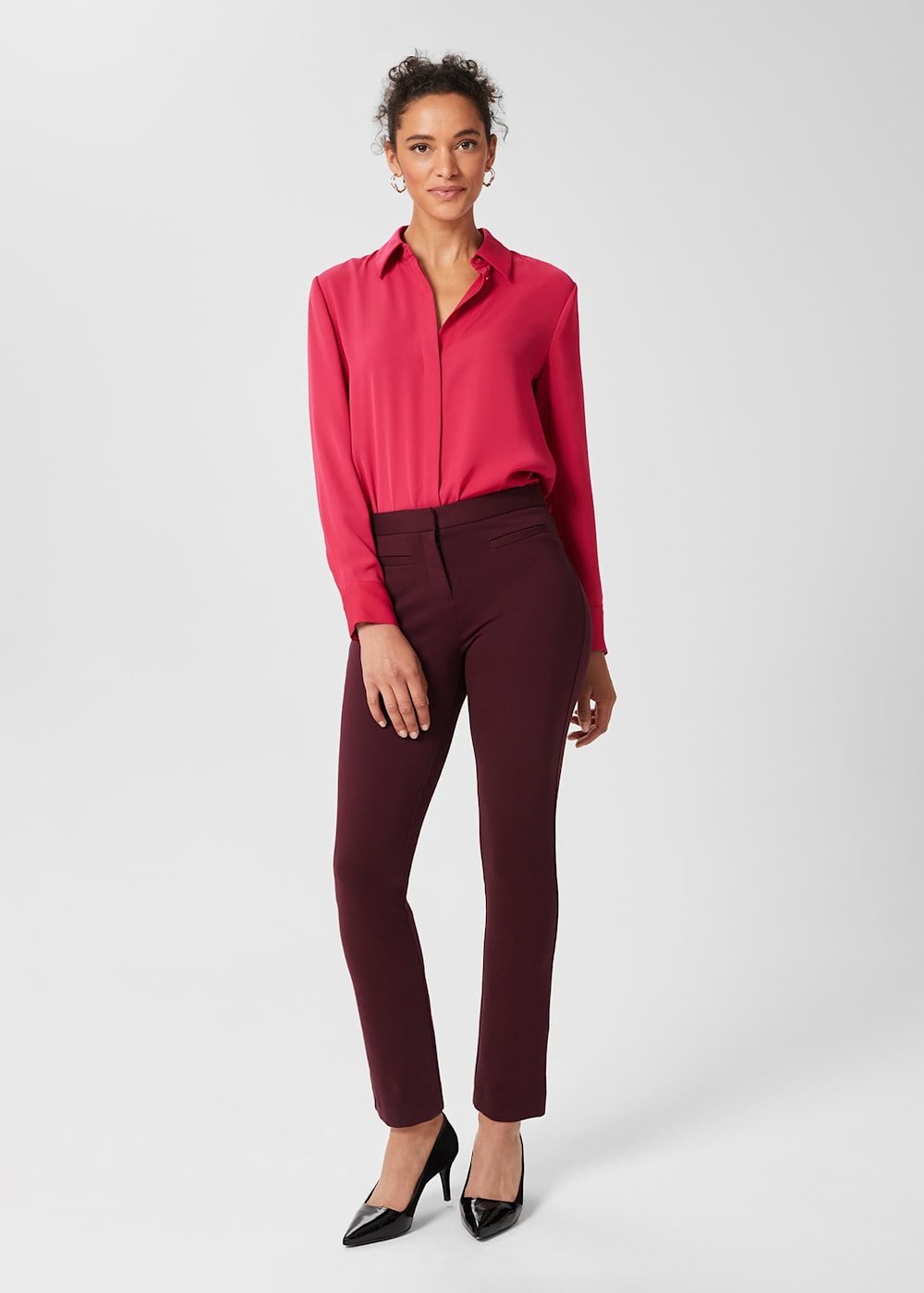 Burgundy trousers womens sales