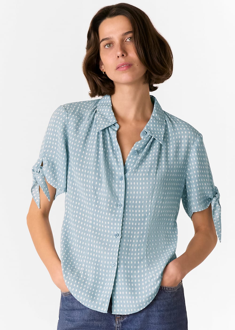 Whistles Oval Spot Tie Sleeve Shirt Whistles Oval Spot Tie Sleeve Shirt