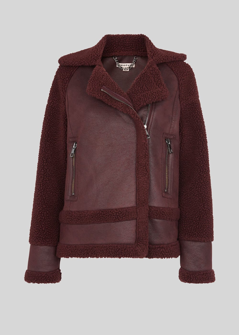 Whistles faux fur biker jacket burgundy outlet