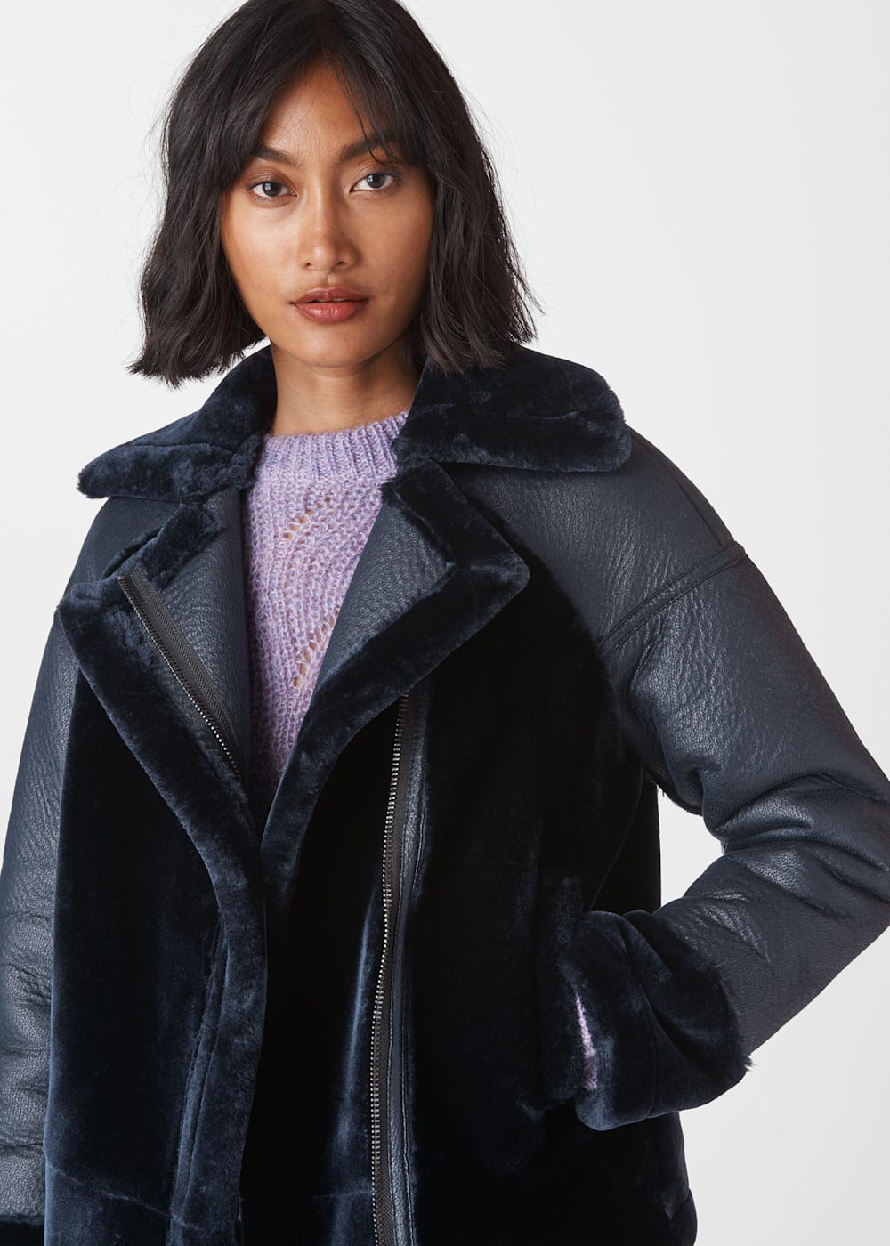 Navy faux fur jacket uk sales