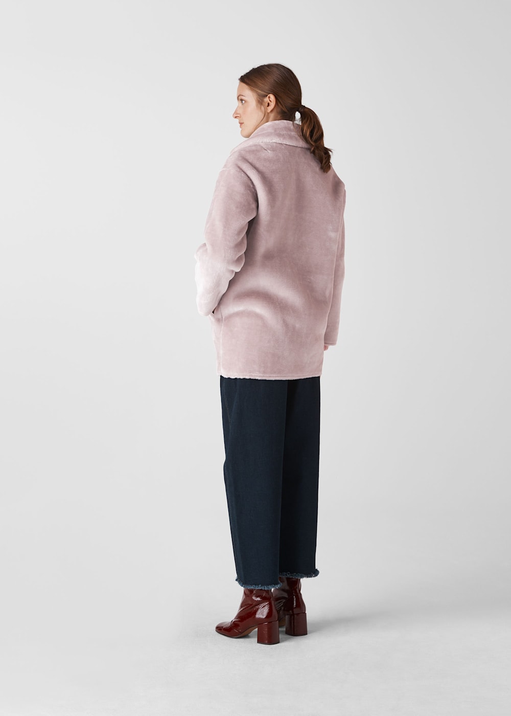 Whistles faux fur cocoon coat grey online
