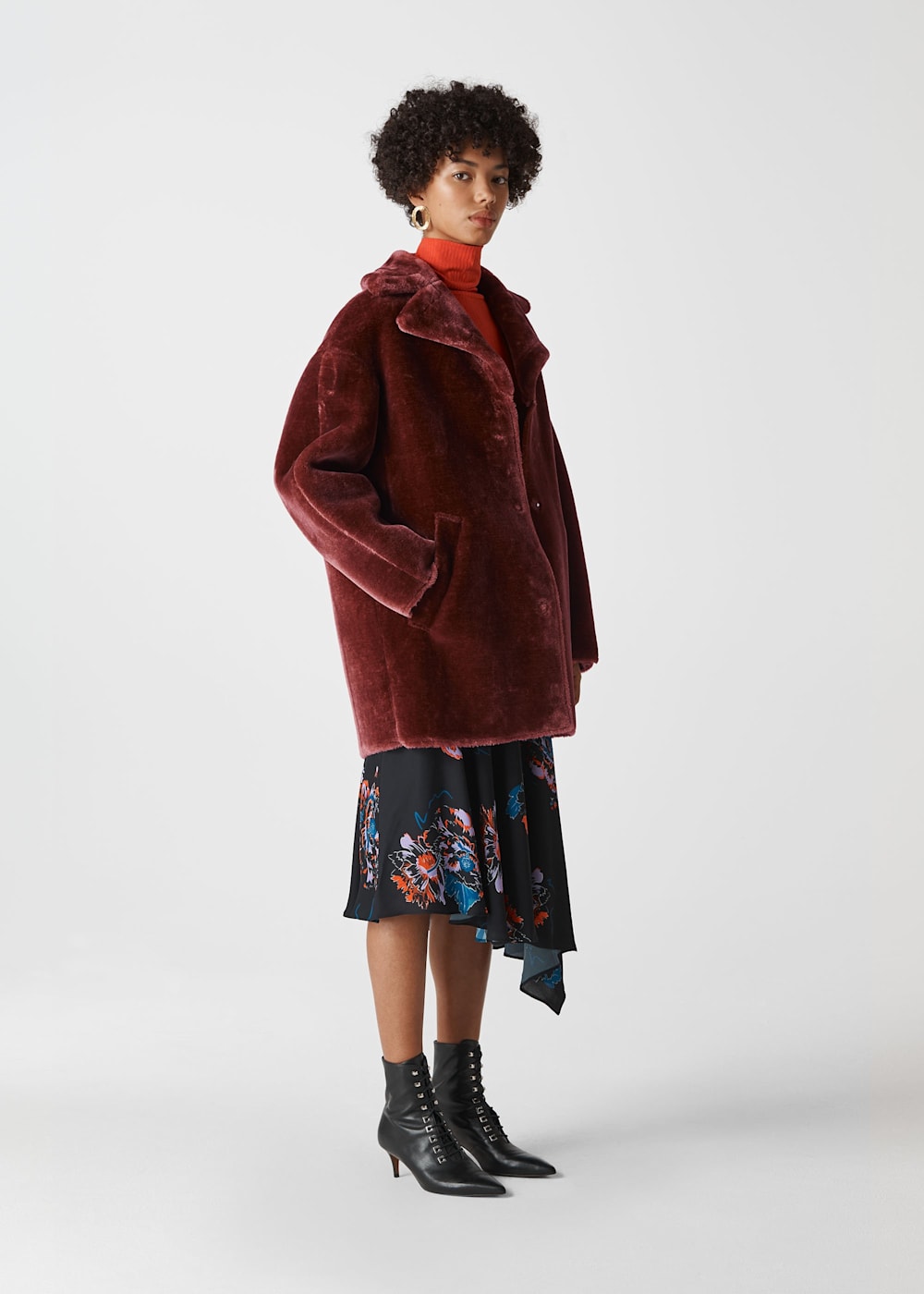 Whistles faux fur cocoon coat grey online
