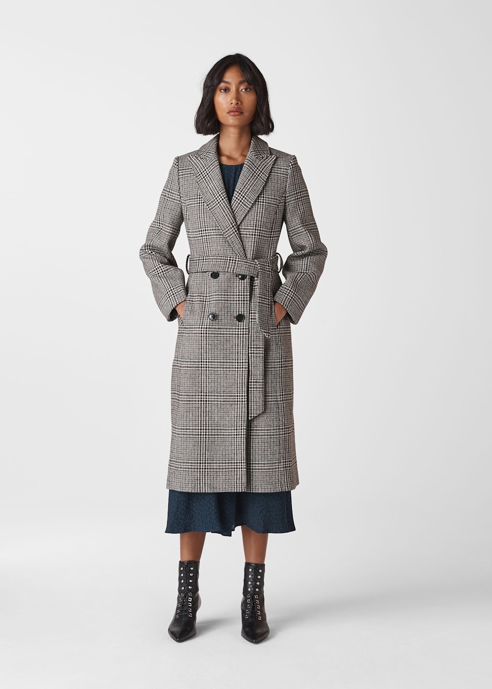Penelope belted check coat discount