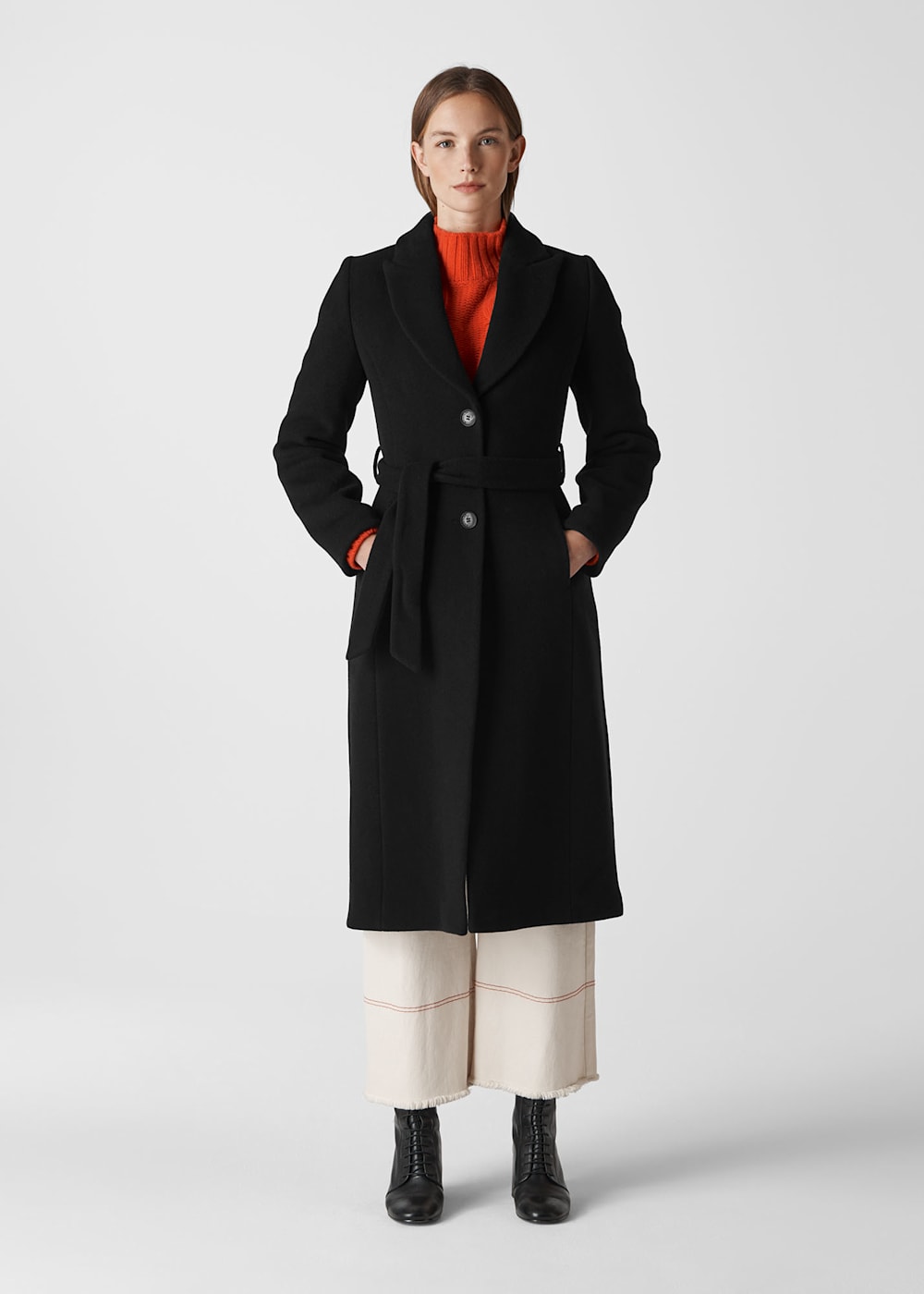 Black Penelope Belted Coat WHISTLES Whistles UK