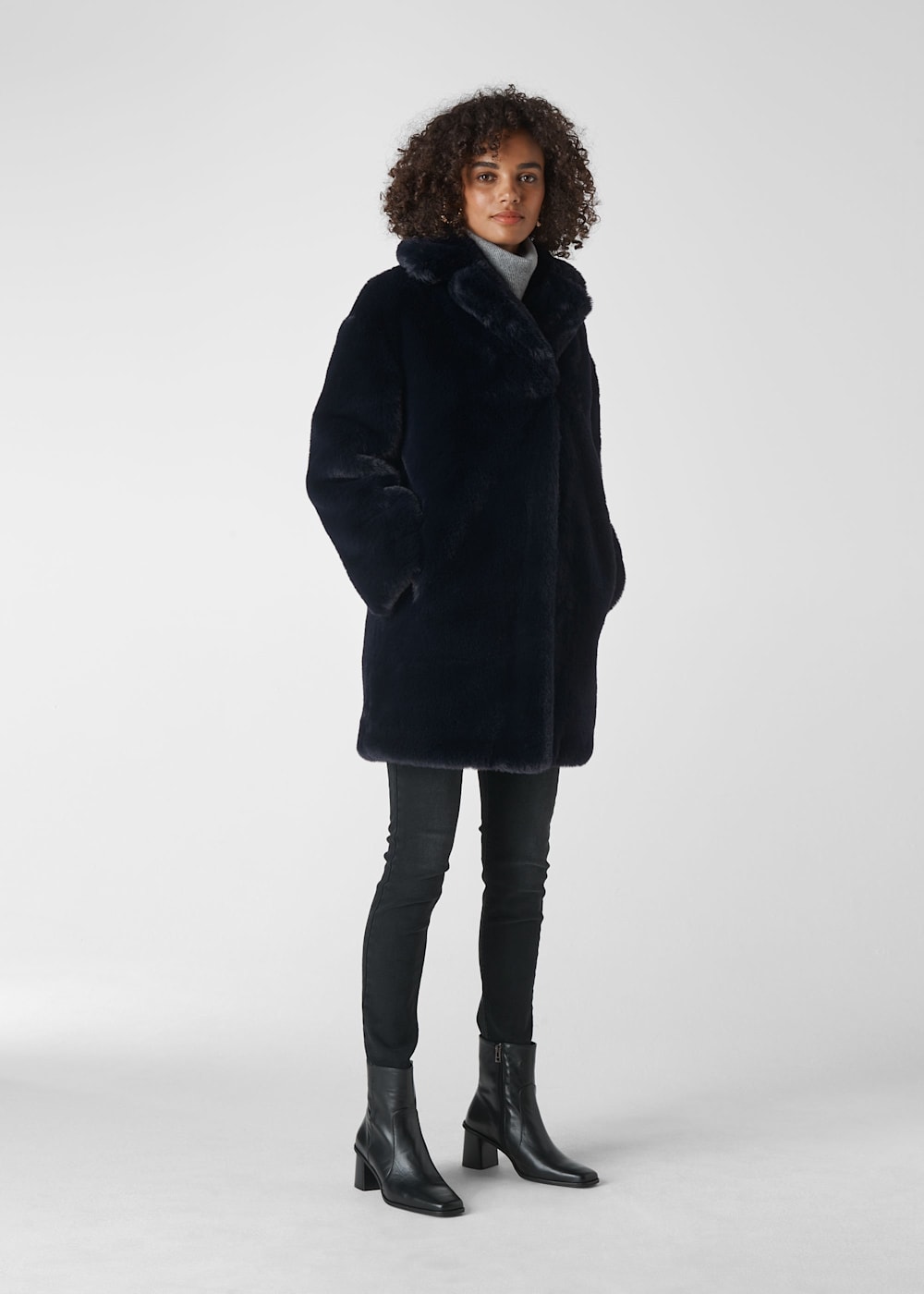 Navy Frankie Faux Fur Coat WHISTLES Whistles US