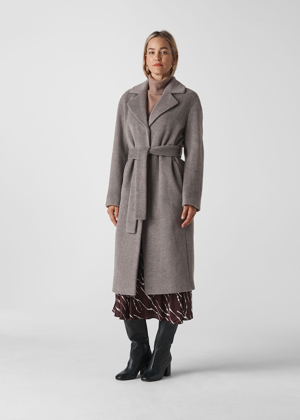 Grey belted wrap coat new arrivals