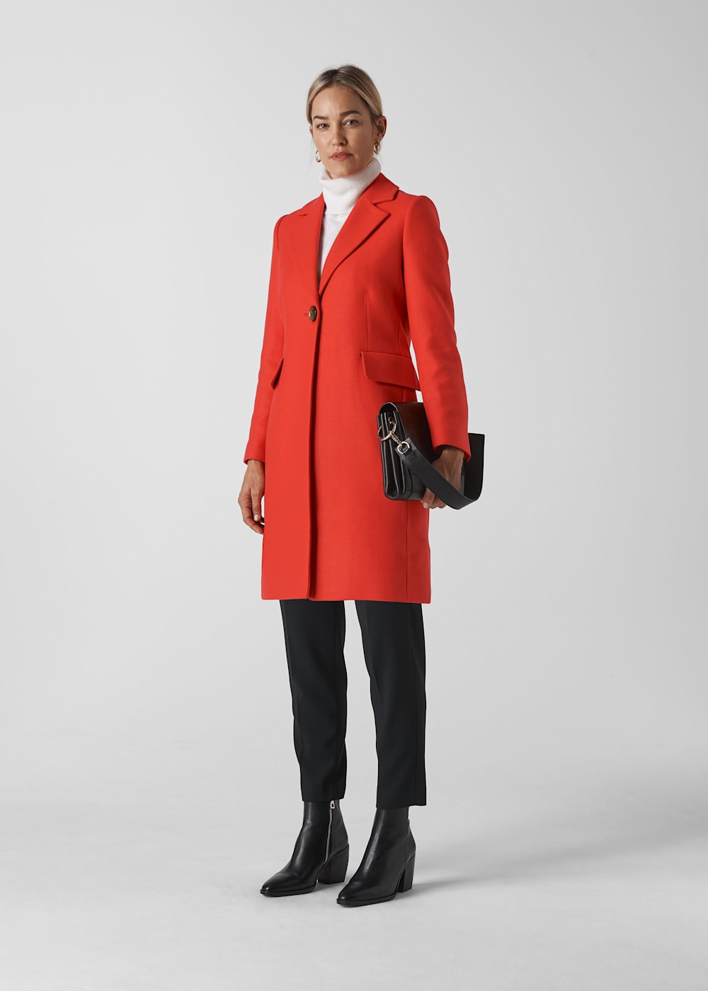 Red single breasted wool coat cheap
