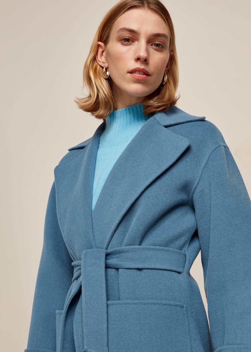 Blue Double Faced Wool Wrap Coat WHISTLES Whistles UK