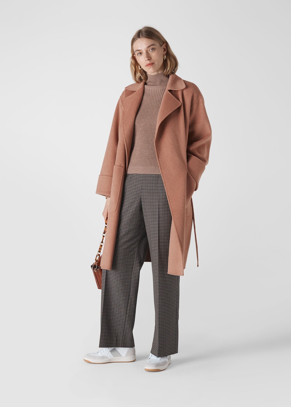 Pink wool wrap coat store