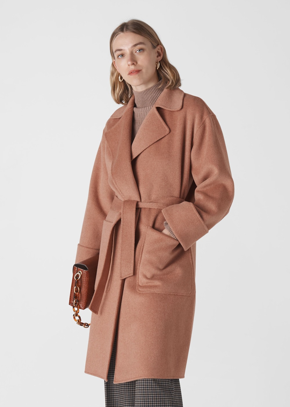 Pink wool wrap coat cheap