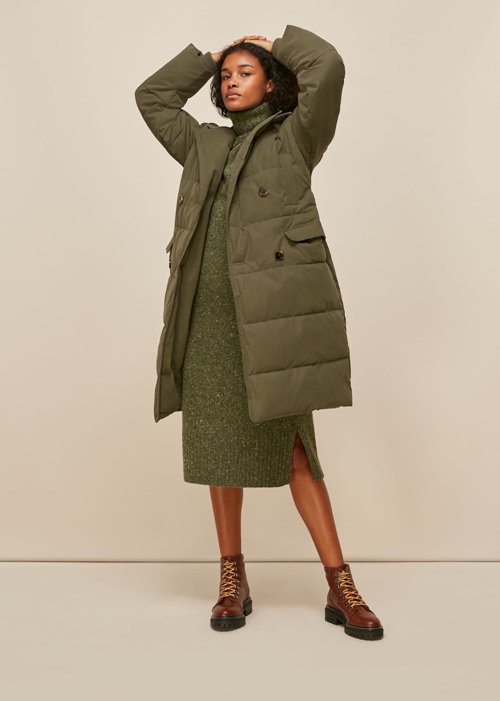 Khaki Trench Puffer Coat WHISTLES Whistles UK