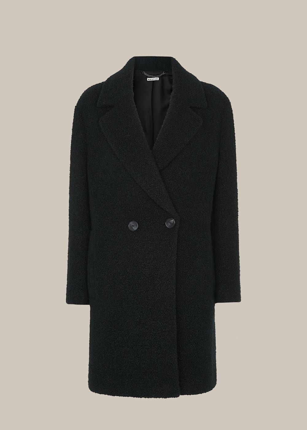 Black Boucle Double Breasted Coat WHISTLES Whistles UK