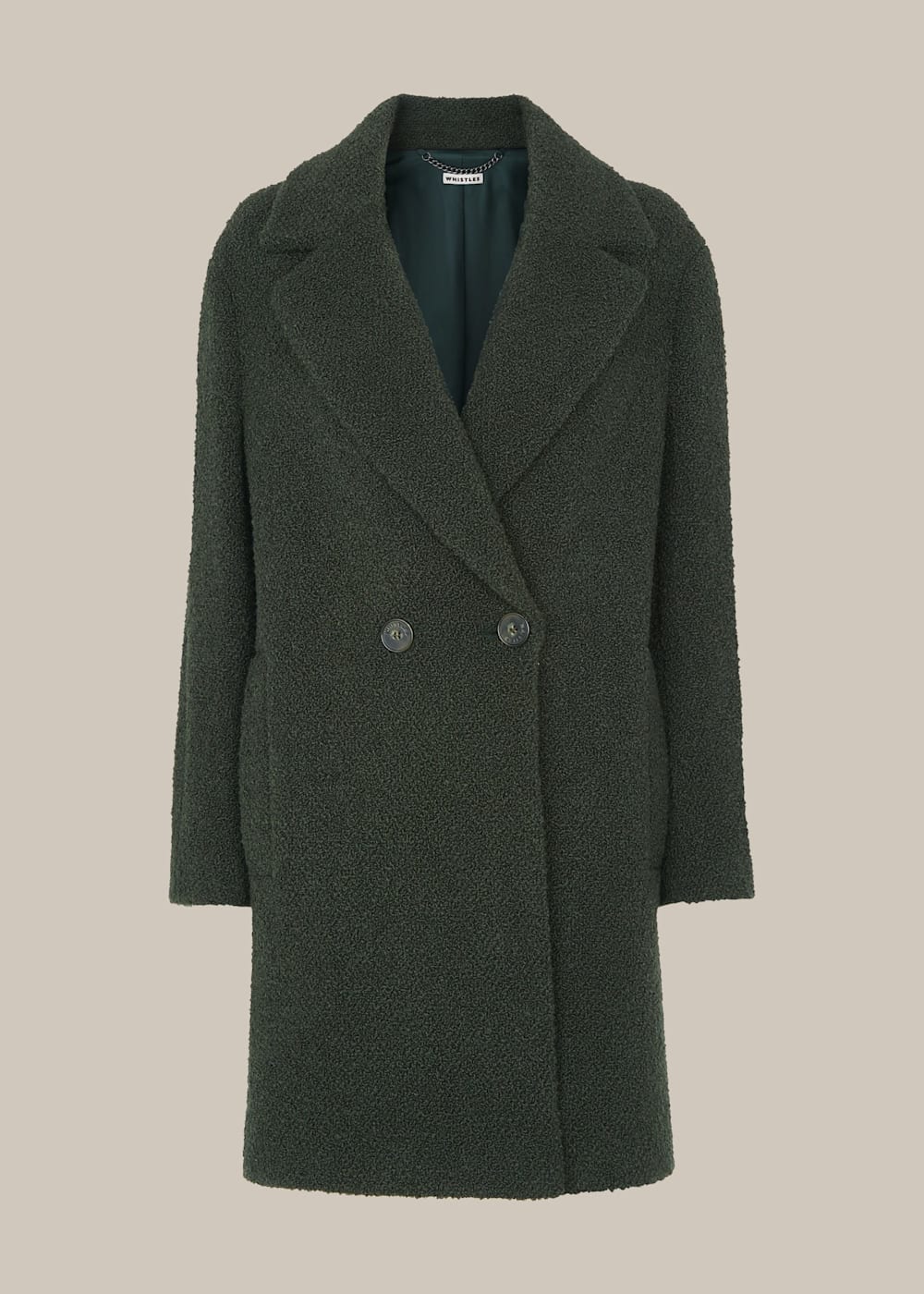 Dark Green Boucle Double Breasted Coat WHISTLES Whistles UK