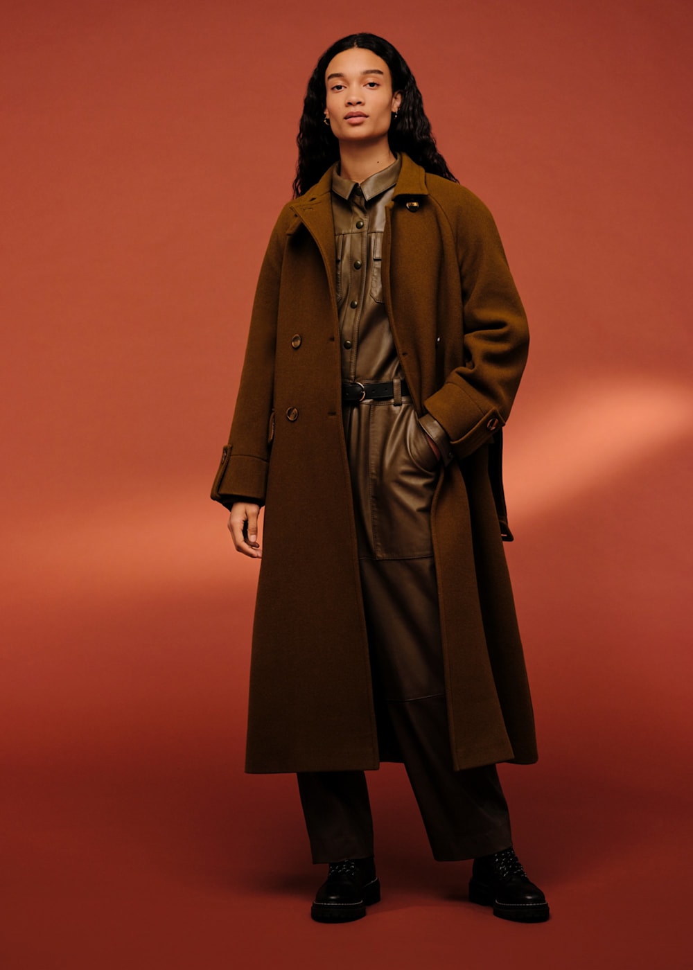 Khaki Wool Belted Trench Coat WHISTLES Whistles UK