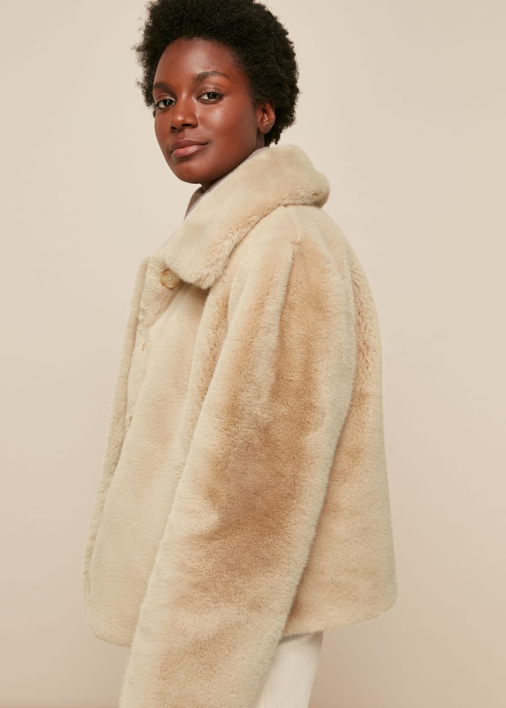 Neutral Short Faux Fur Coat WHISTLES Whistles US