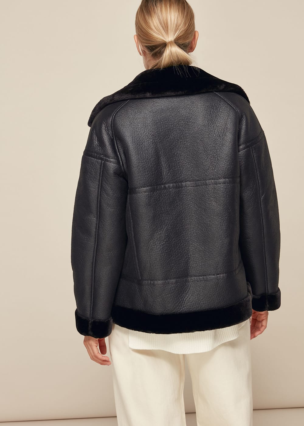 Whistles faux fur biker jacket black new arrivals